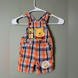 Disney Winnie the Pooh Infant VINTAGE‎ Orange/Blue Plaid Overalls 12M